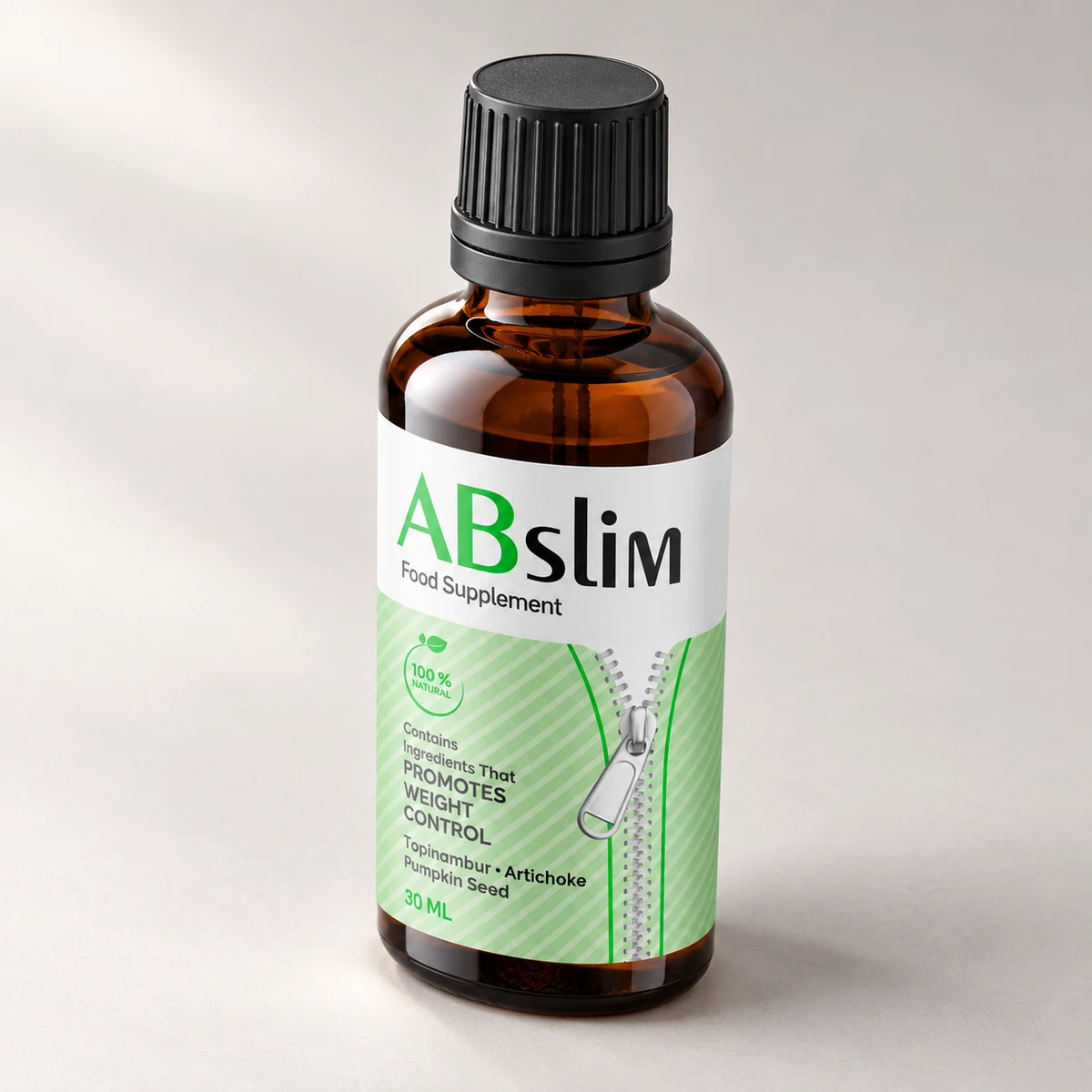 ABslim – flacone ambrato con contagocce visto di tre quarti