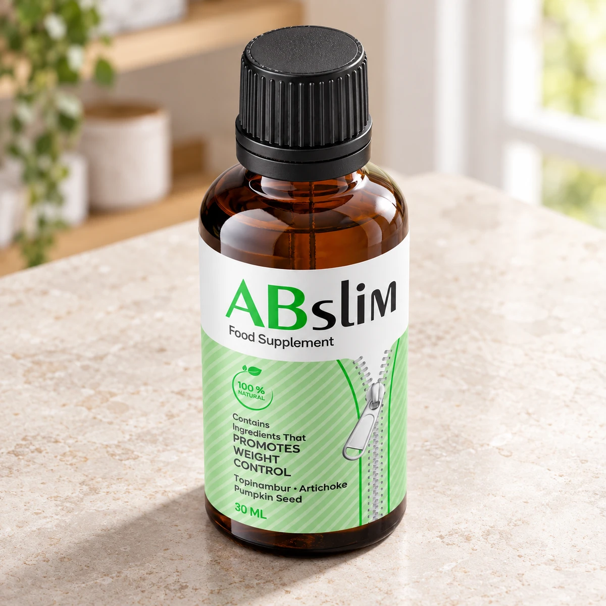ABslim – flacone di gocce su un piano di marmo in cucina