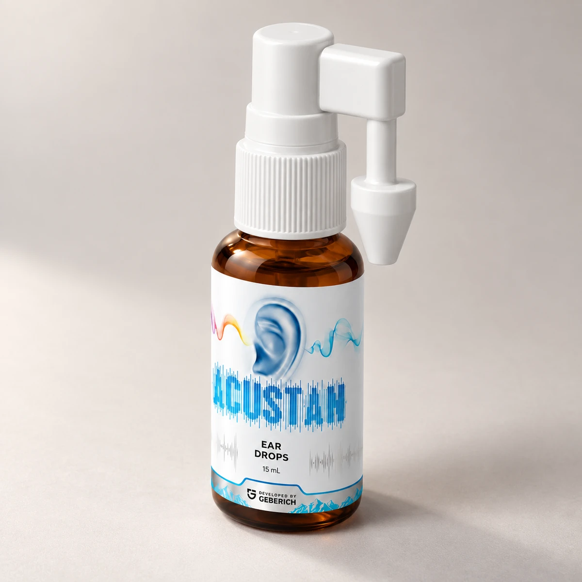 Acustan – flacone con erogatore auricolare visto di lato