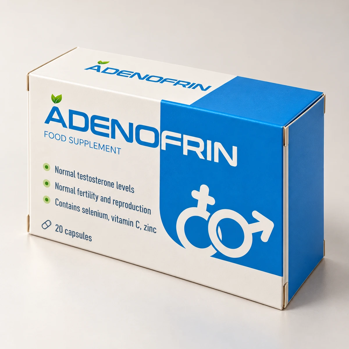 Adenofrin – confezione bianca e blu vista di tre quarti