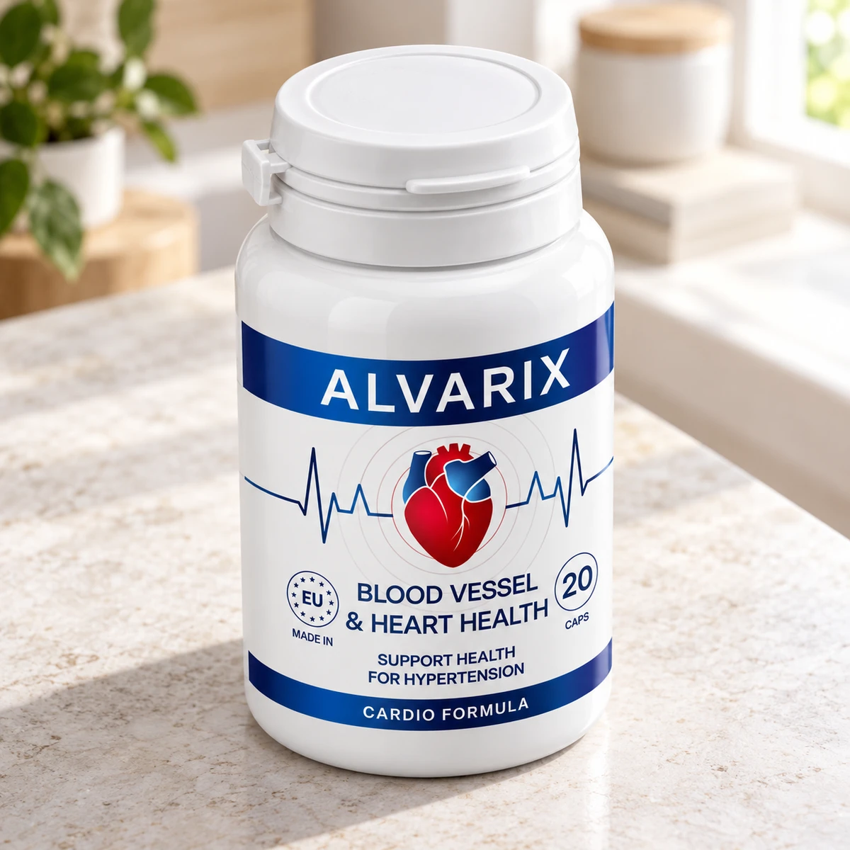 Alvarix – barattolo di capsule su un piano di marmo