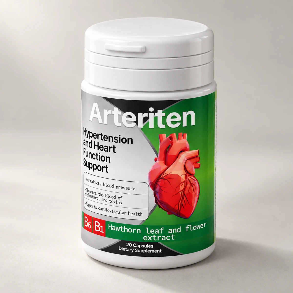 Arteriten – barattolo con etichetta verde visto di tre quarti