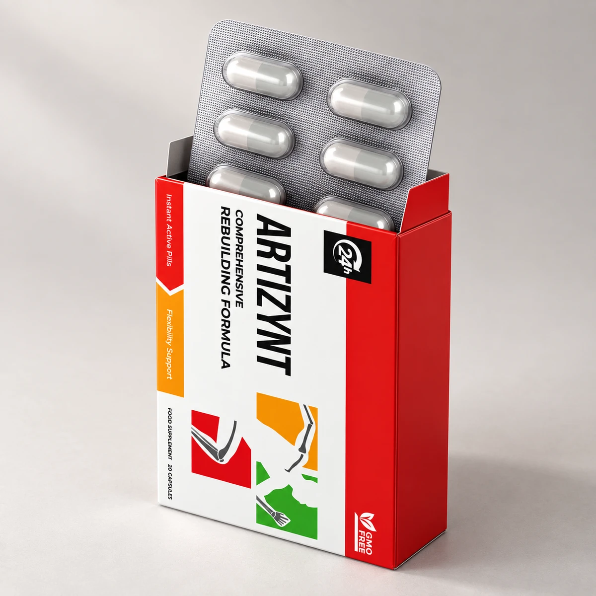 ArtiZynt – confezione aperta con blister di capsule, vista di tre quarti