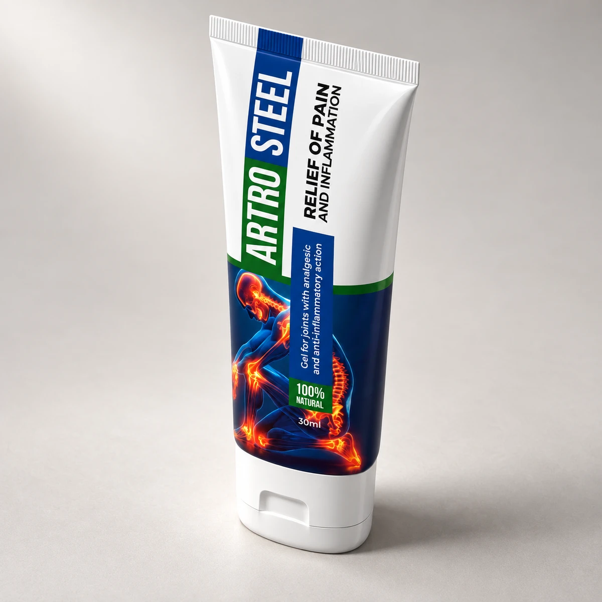 Artrosteel – tubo di gel visto di lato