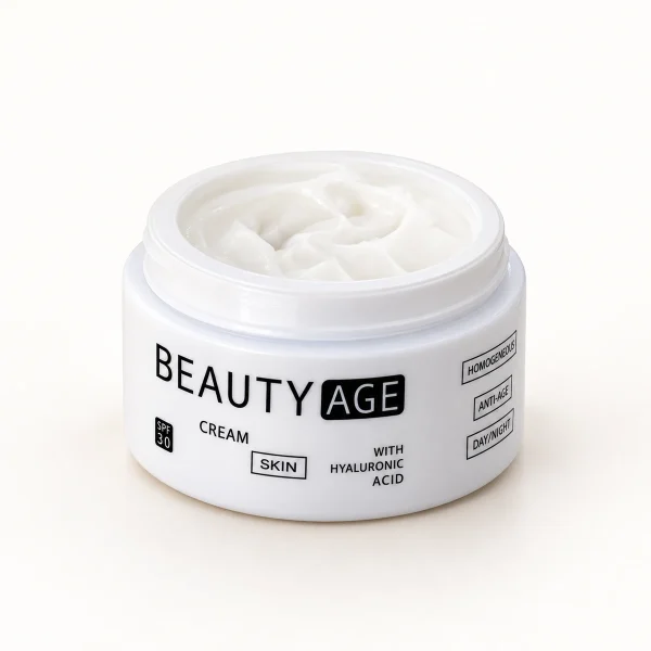 Beauty Age Skin – vasetto aperto di crema antietà con acido ialuronico e SPF 30