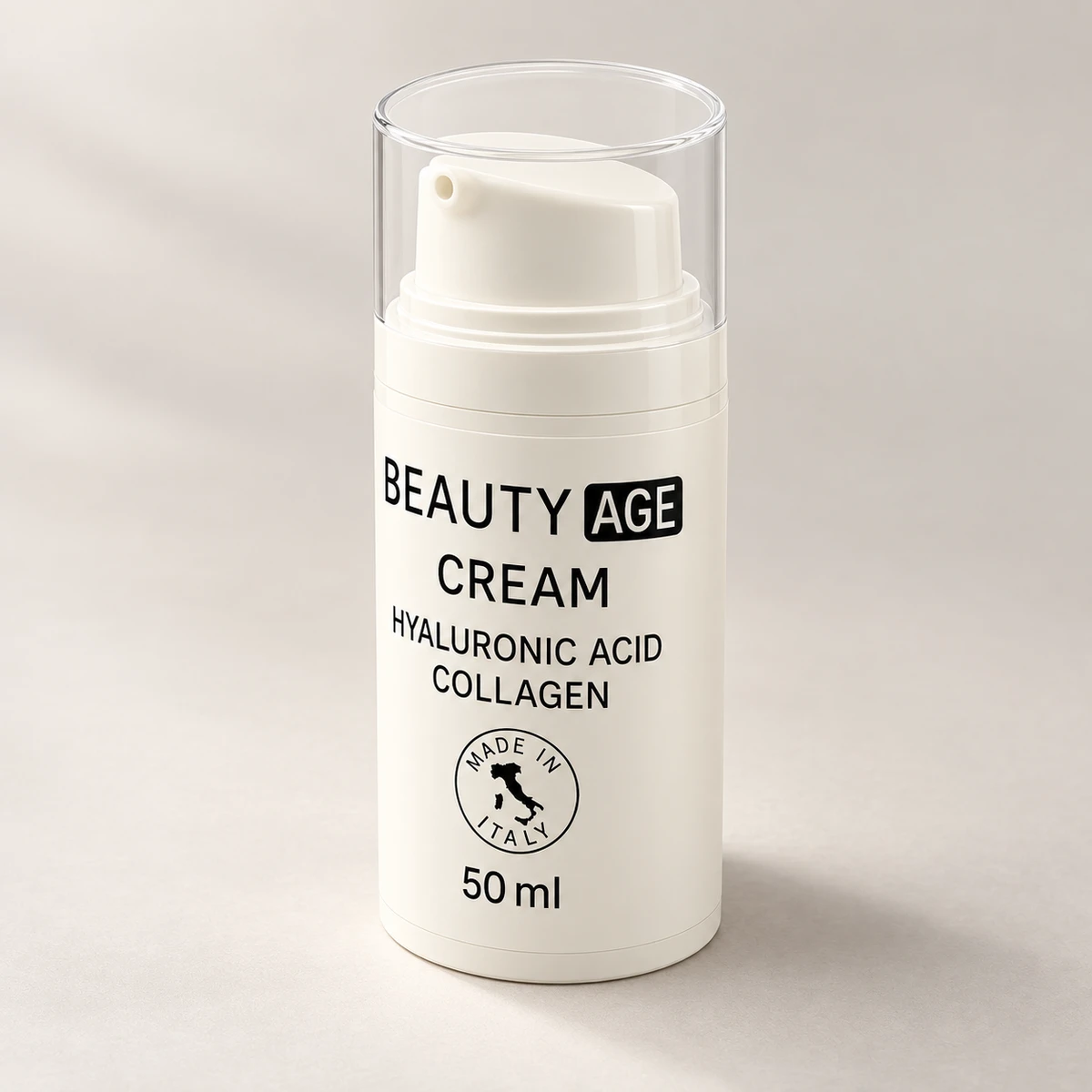 Beauty Age – flacone con tappo trasparente visto di lato