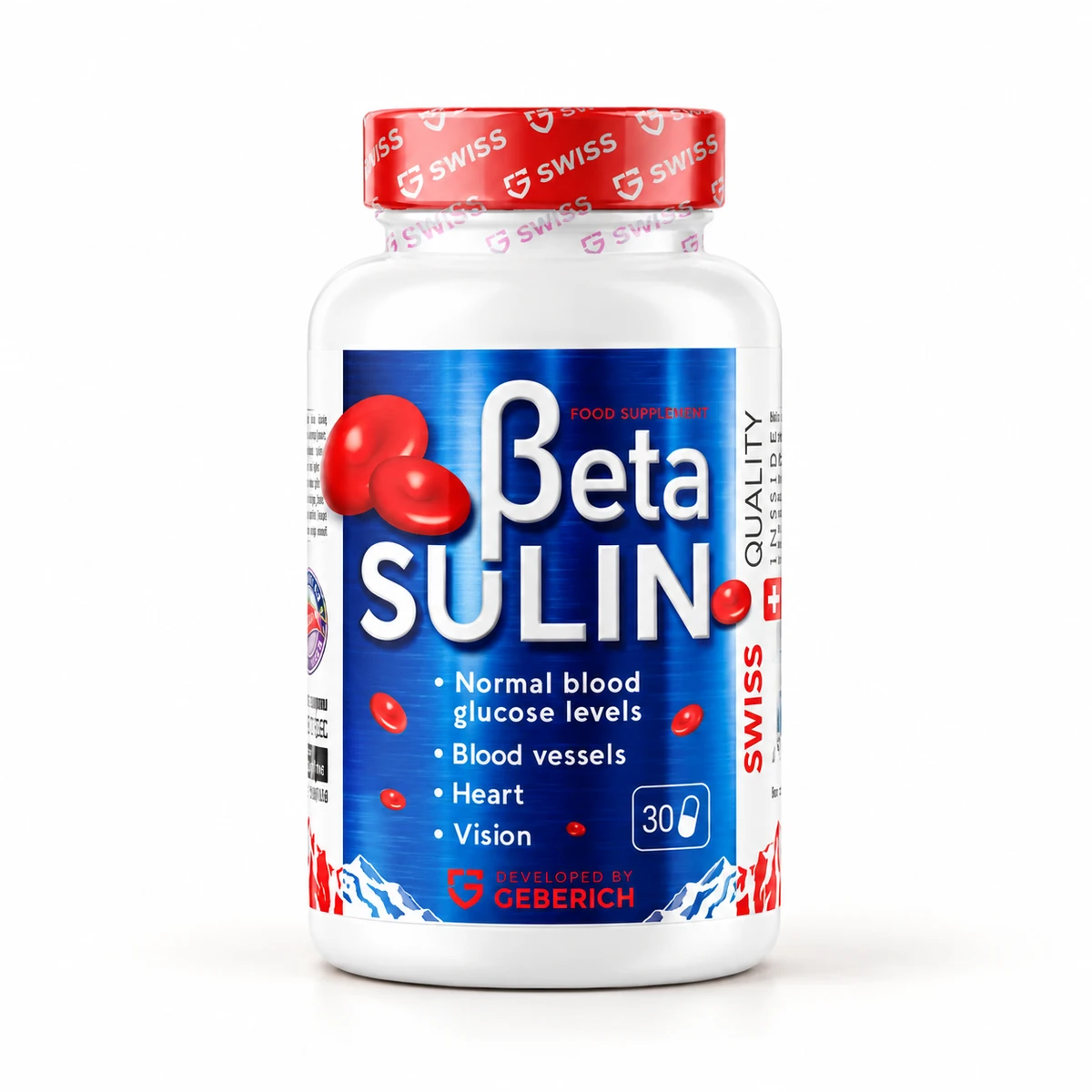 Betasulin – flacone di capsule per la glicemia con tappo rosso