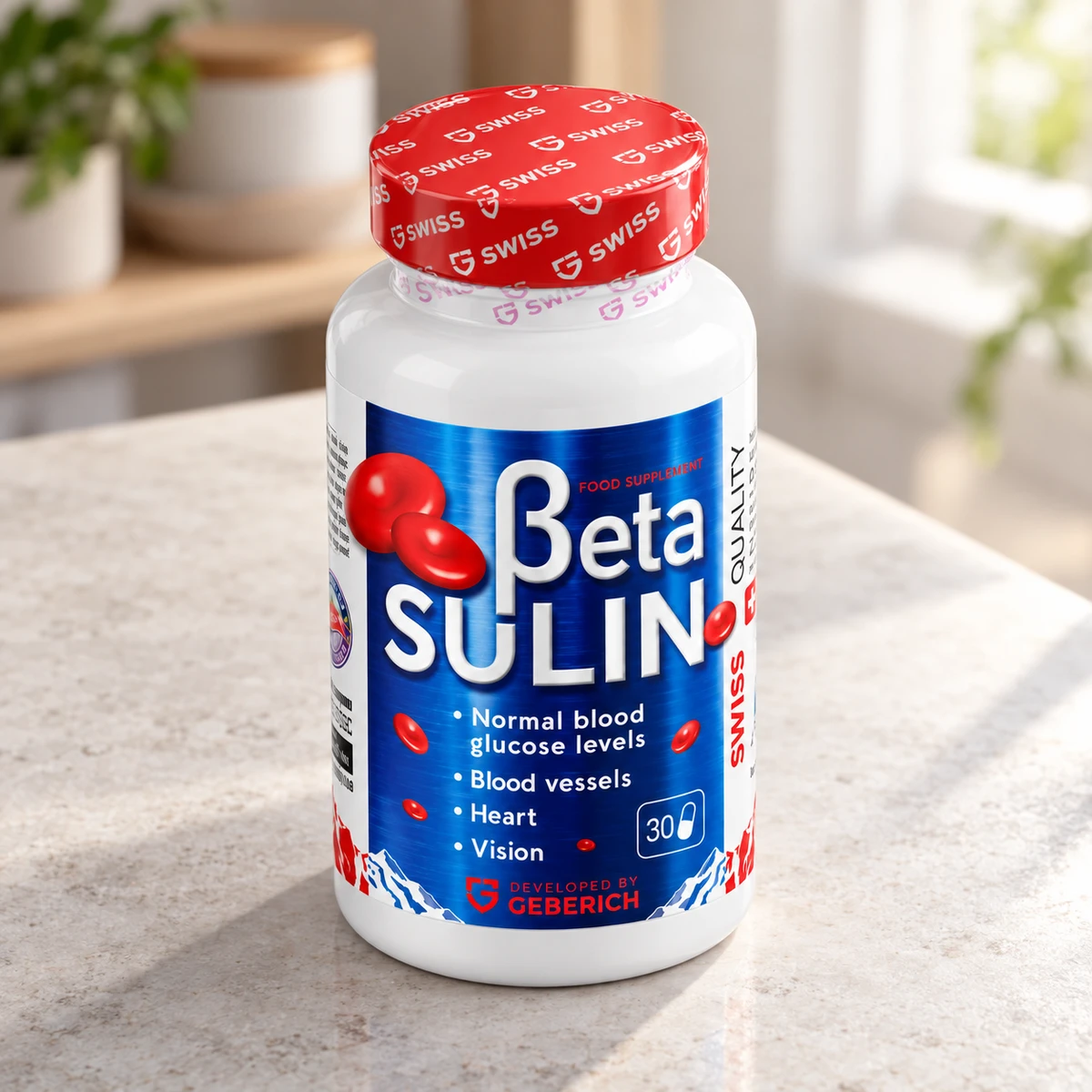 Betasulin – flacone su un piano di cucina vicino alla finestra
