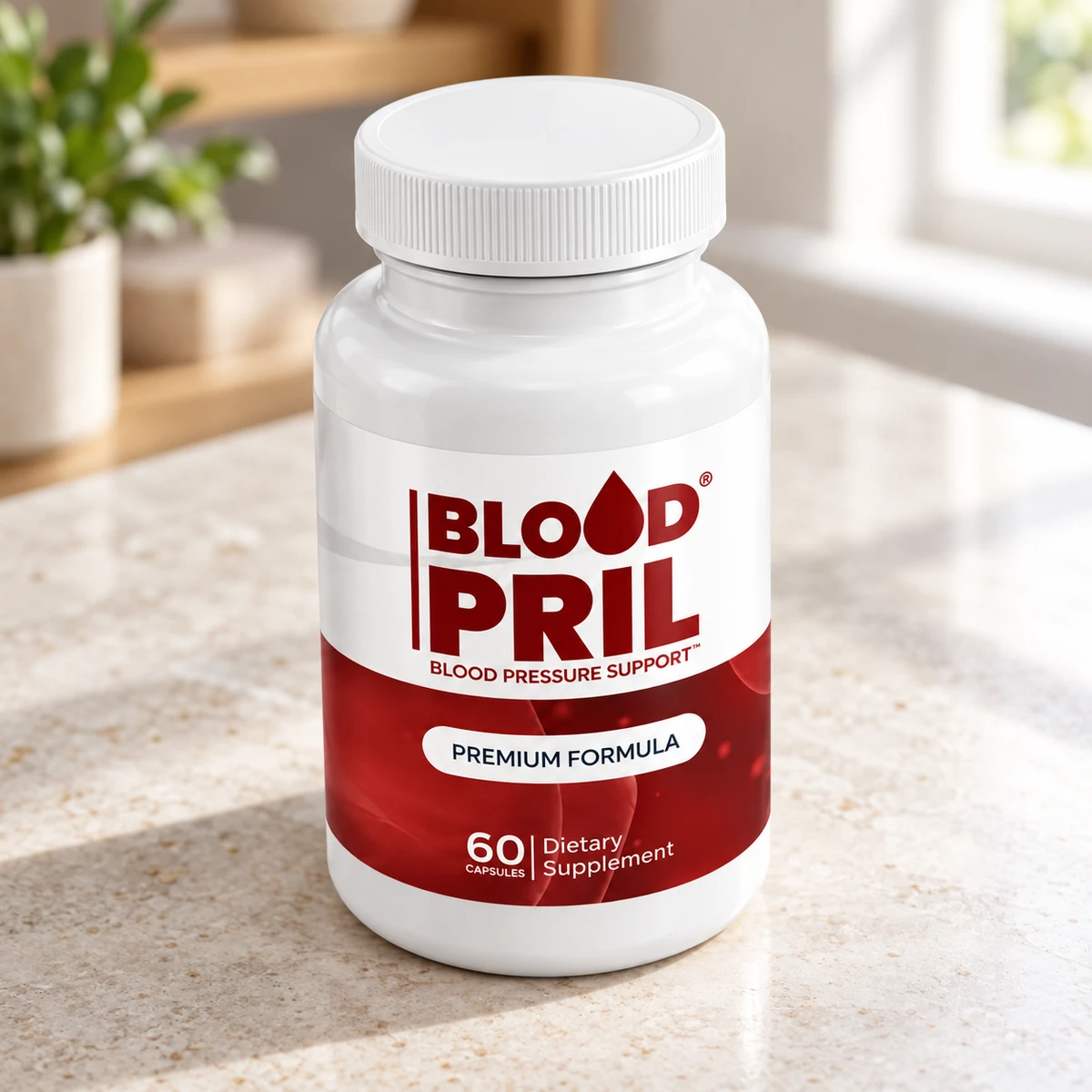 Bloodpril – flacone su un piano in pietra vicino alla finestra