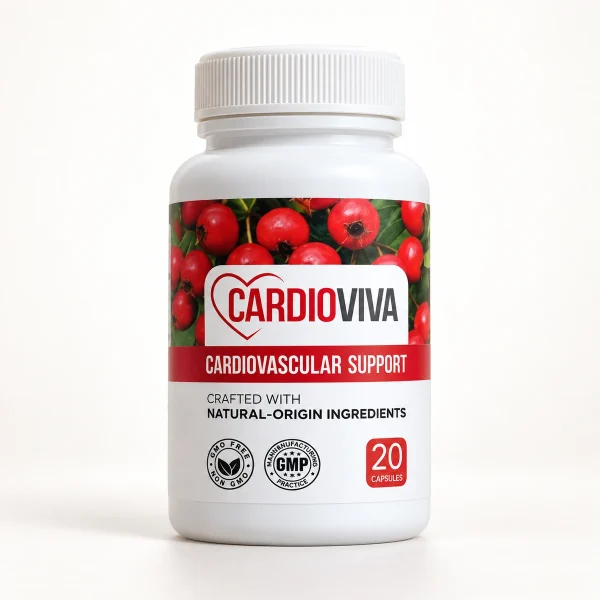 CardioViva – flacone di capsule per cuore e circolazione con bacche di biancospino in etichetta