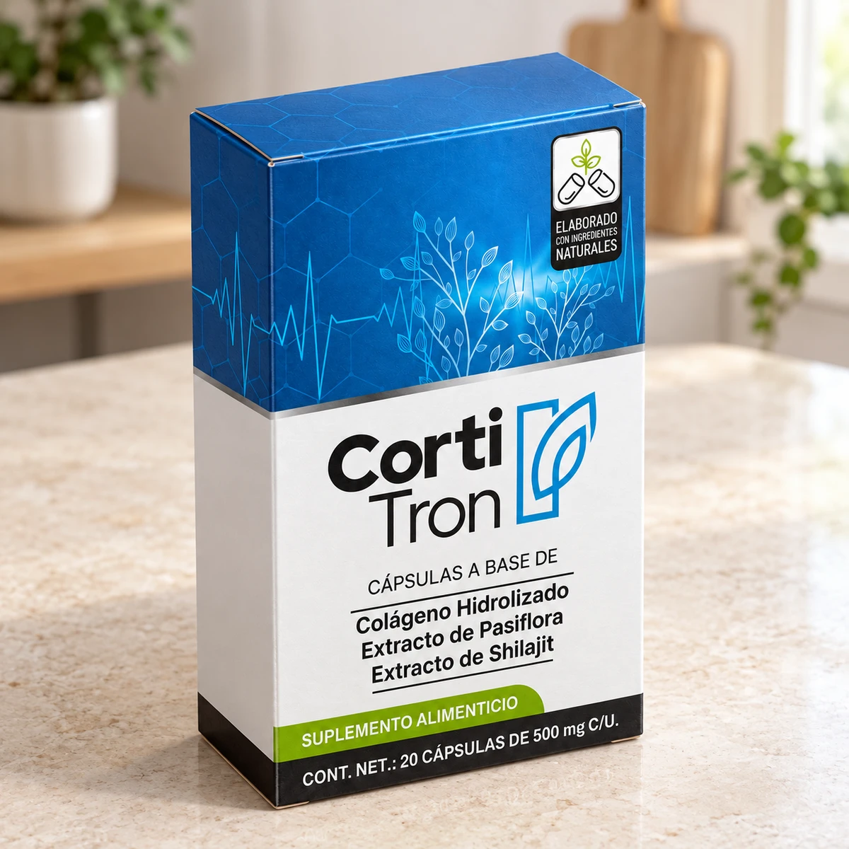 Cortitron – scatola di capsule su un piano di cucina