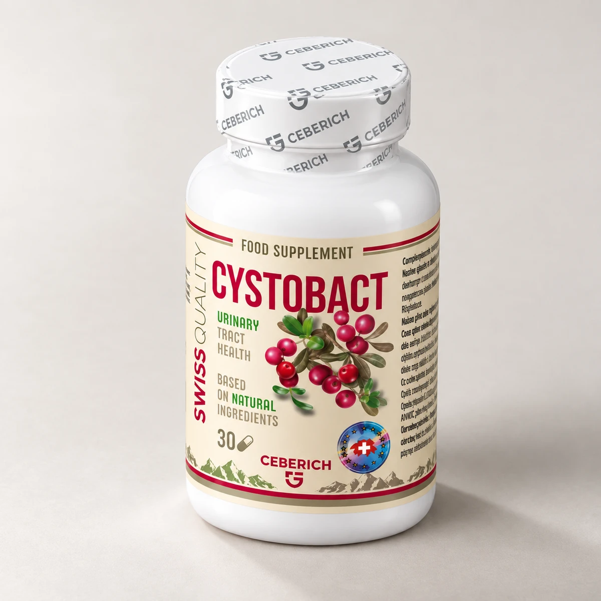 Cystobact – flacone da 30 capsule con sigillo sul tappo visto di tre quarti