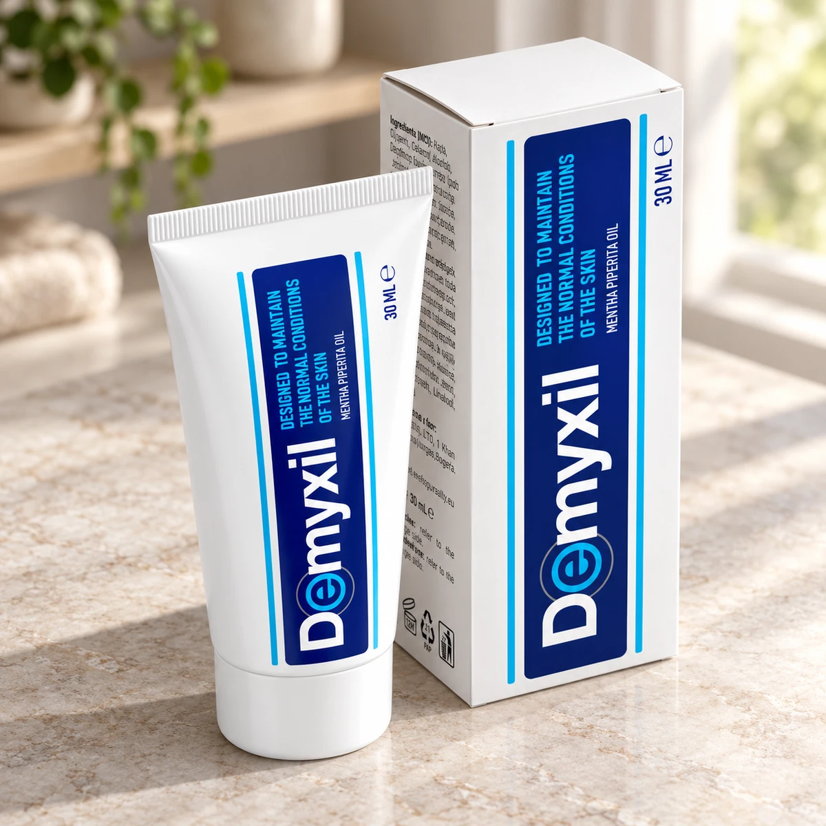 Demyxil – crema per la pelle dei piedi su un ripiano in bagno