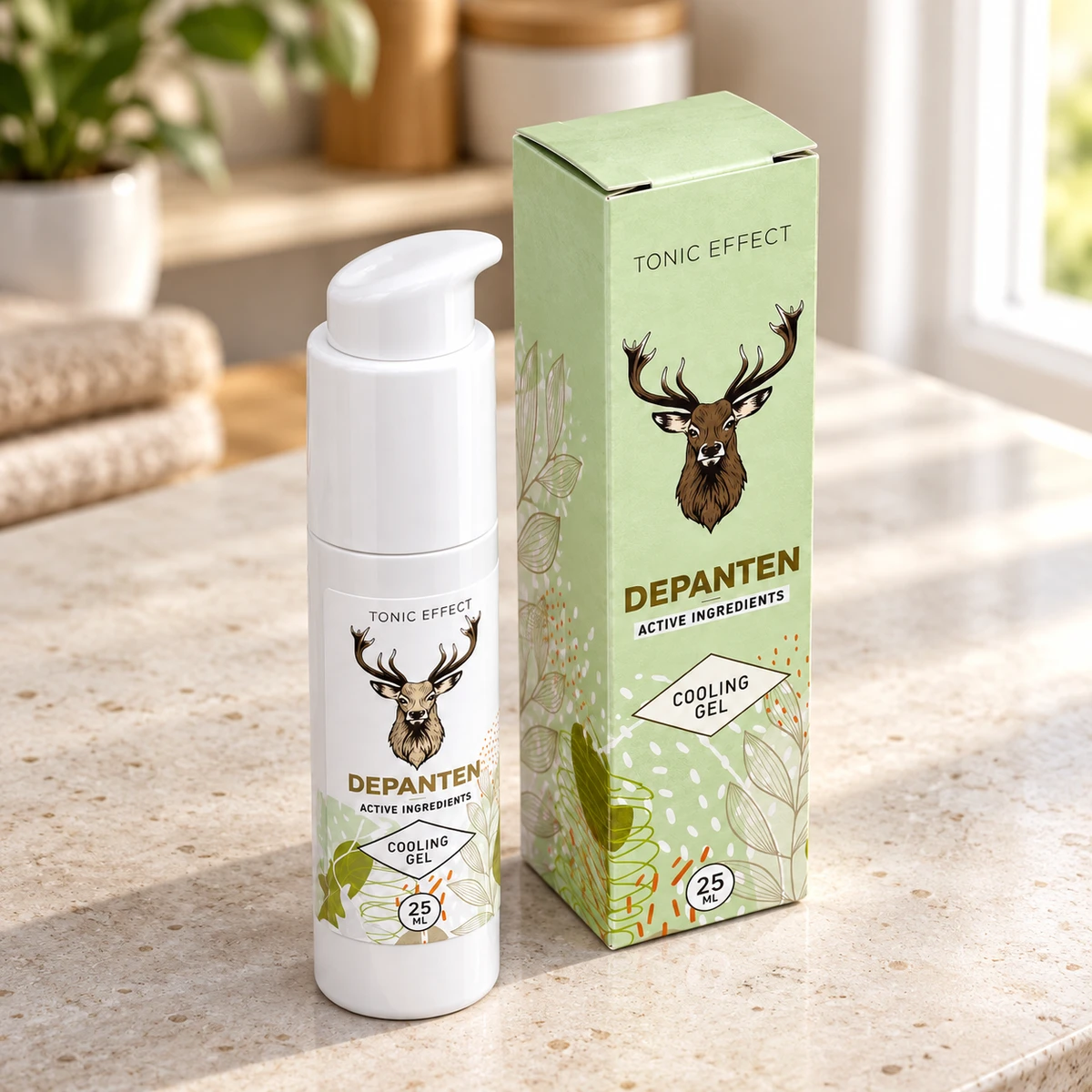 Depanten – gel per articolazioni su un ripiano in bagno