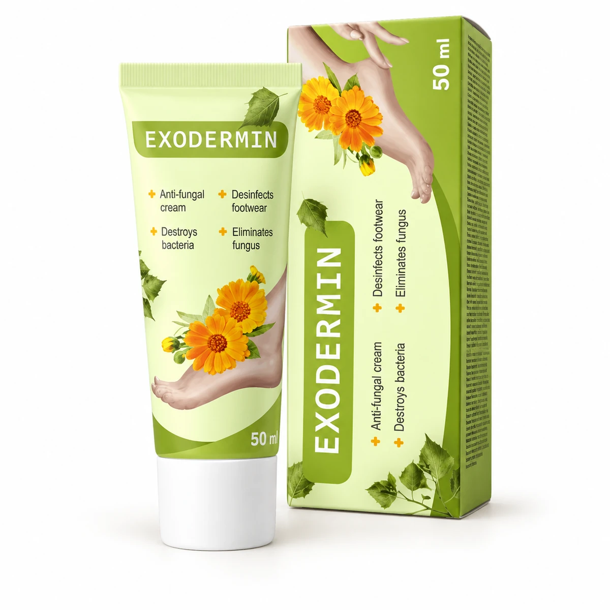 Exodermin – tubo da 50 ml e astuccio verde con fiori di calendula