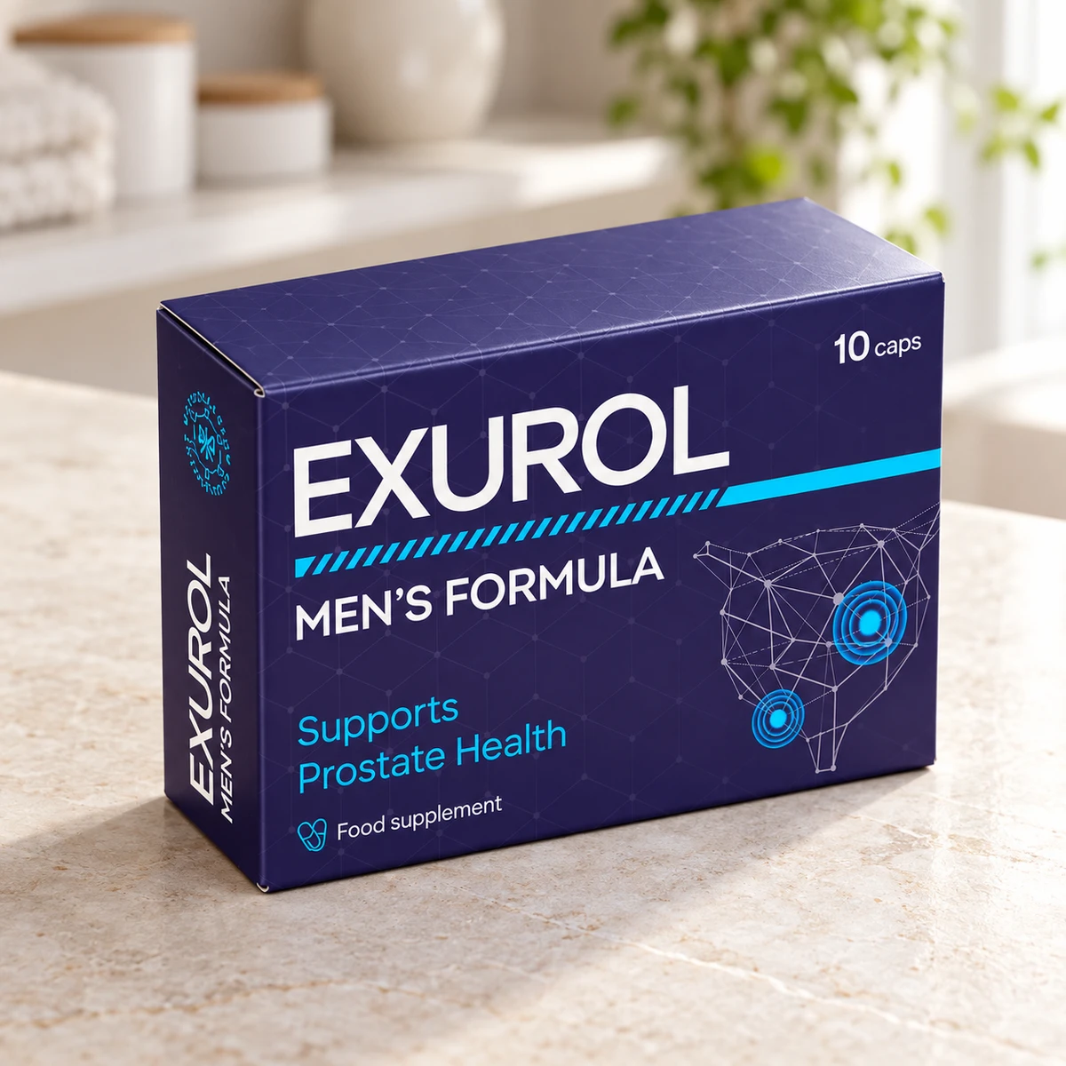 Exurol – scatola di capsule su un piano in marmo