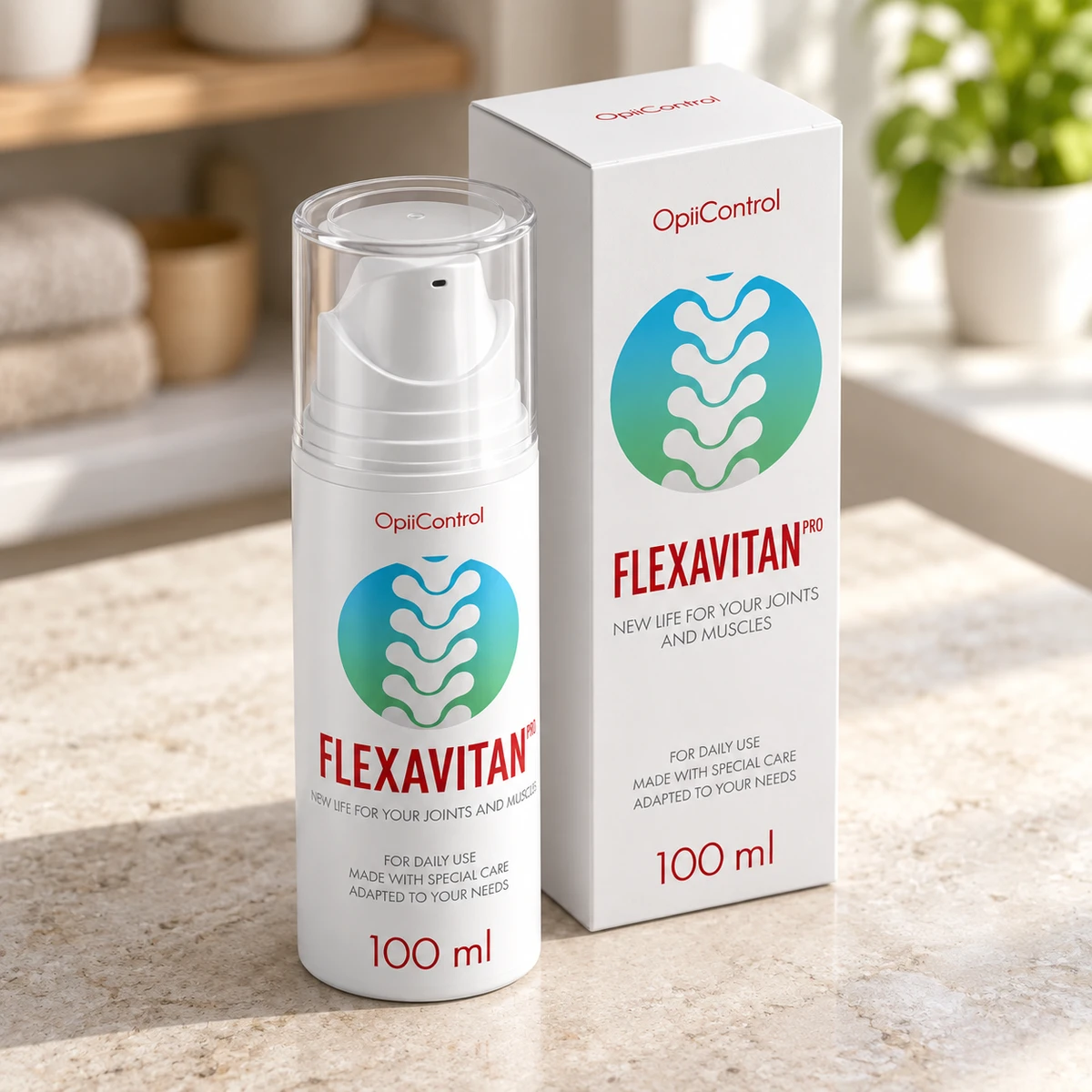 Flexavitan – gel per articolazioni su un ripiano in bagno