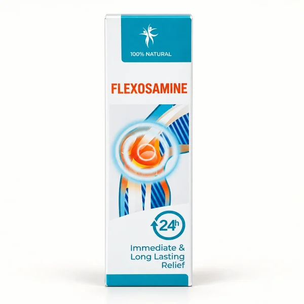 Flexosamine Gel – scatola bianca e azzurra con illustrazione di un'articolazione
