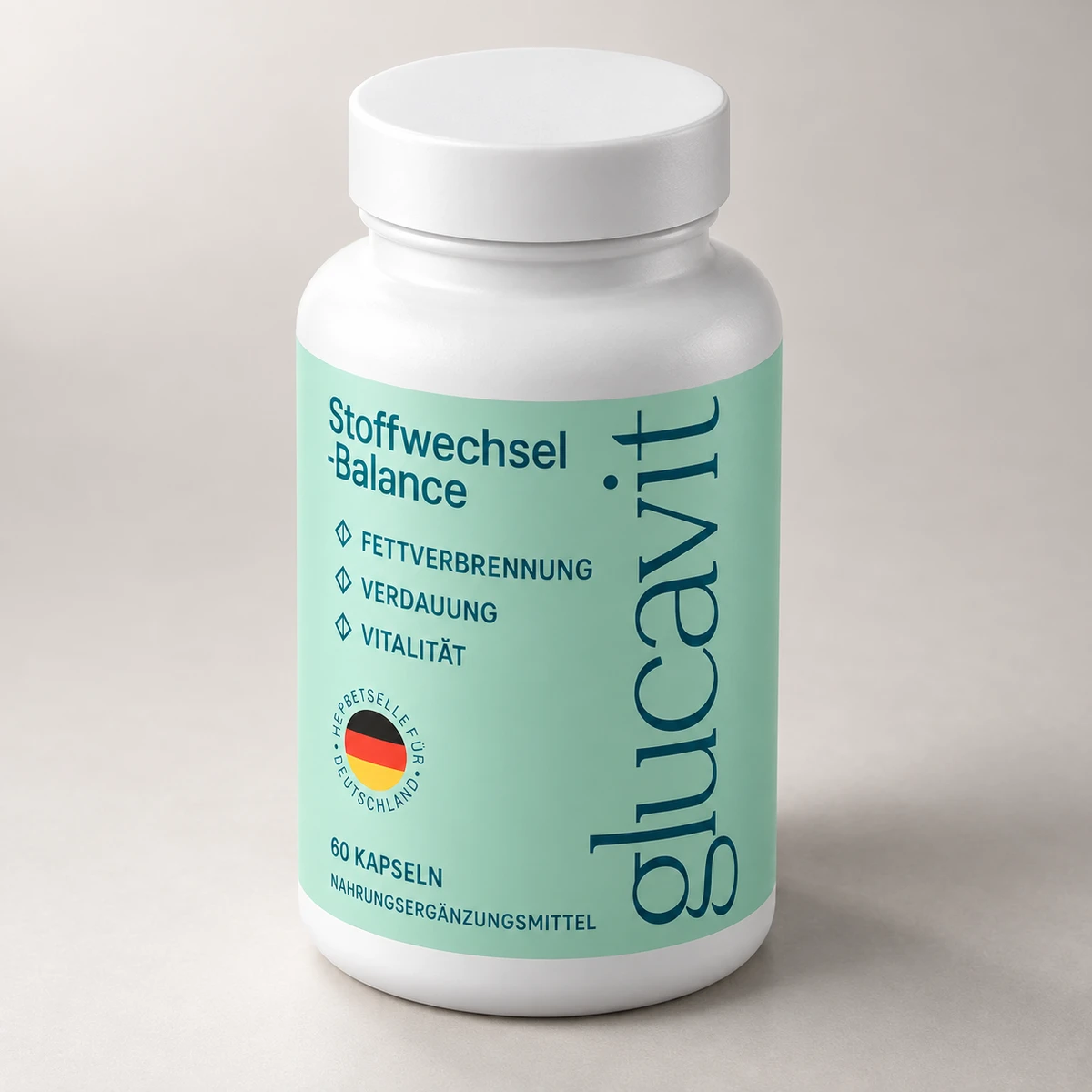 Glucavit – barattolo di capsule Stoffwechsel-Balance visto di lato