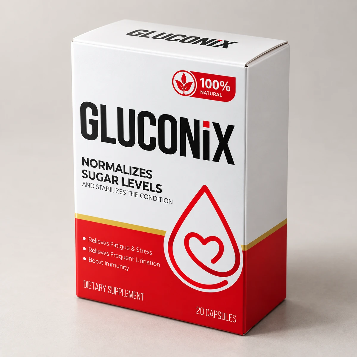 Gluconix – confezione vista di tre quarti su un piano chiaro