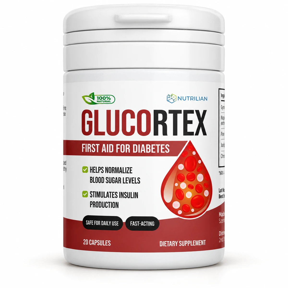 Glucortex – barattolo Nutrilian da 20 capsule per la glicemia