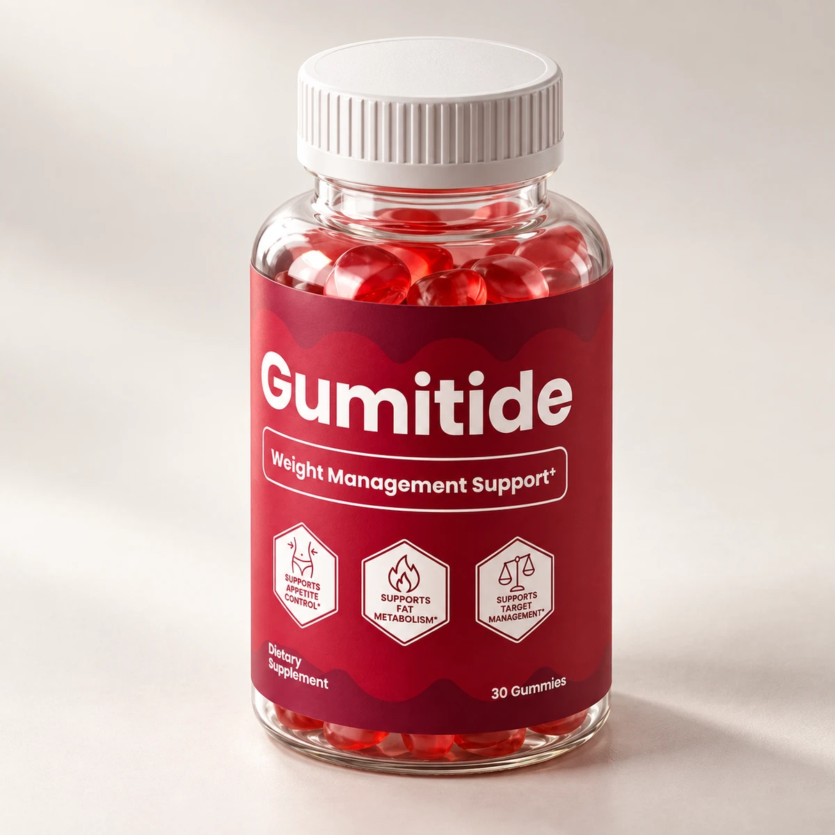 Gumitide – barattolo con gommose rosse visto di fronte