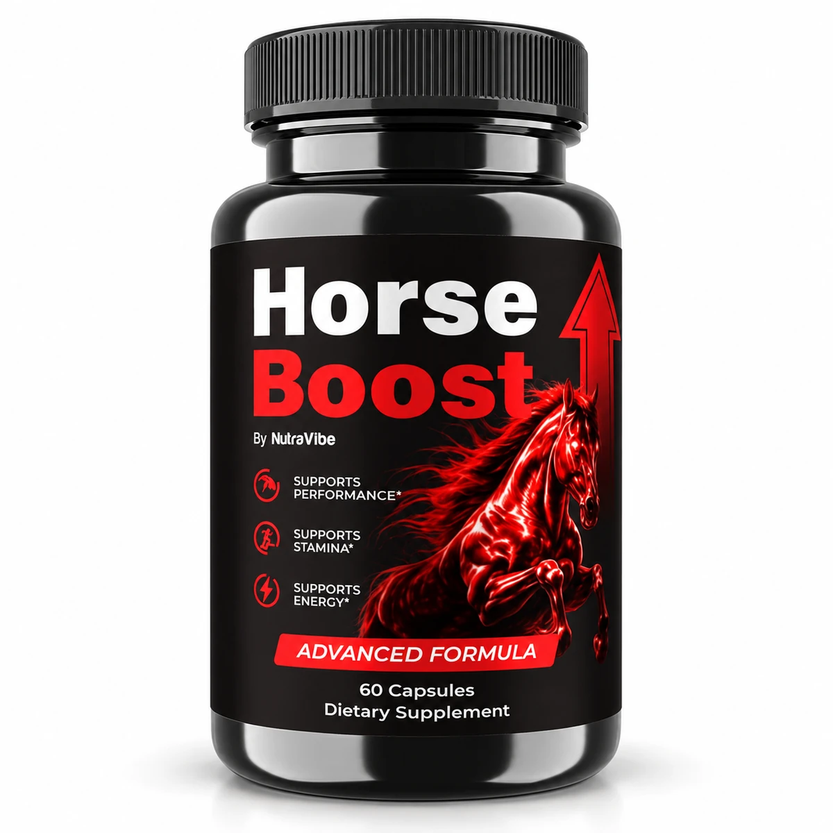 Horse Boost – flacone nero da 60 capsule con cavallo rosso
