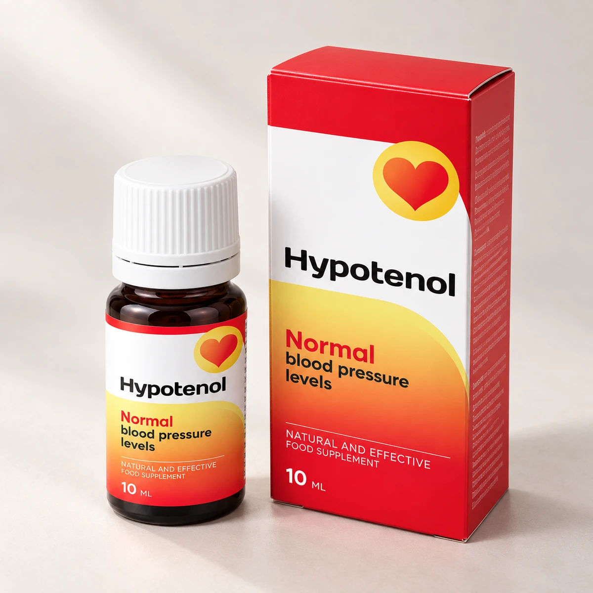 Hypotenol – flacone ambrato e scatola visti di tre quarti