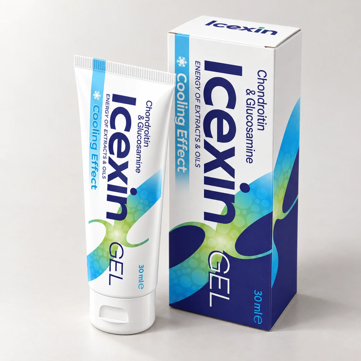 Icexin – tubo di gel e scatola visti di tre quarti